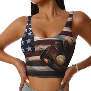 Amerikaanse Vlag Baseball Print Casual Wear Vrouwen Sport Vest Yoga Vest Workout Vest Voor Vrouwen Lichtgewicht Trendy, Zwart, S