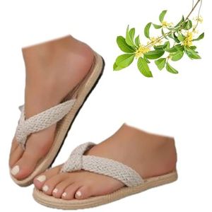 Xytraiihw Zomerslippers voor dames, casual platte sandalen retro bohemian slippers grote maten sandalen met clipneus strandschoenen voor bruiloften gala's en feestjes,Wit,36 EU