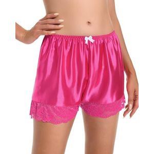 Satini Dames Lingerie Kant Broekje Broekjes Frans Knickers Satijn Korte broek (Hot roze, M)