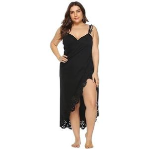 Cover Ups voor vrouwen strandkleding sexy lange strandjurk bikini cover ups tuniek grote maat vrouwen effen badpak cover-up strandkleding mouwloze jurk 4XL badpak coverups voor vrouwen (zwart, XL)
