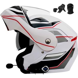 Bluetooth-motorhelmen, met handschoenen en maskers, ECE-goedgekeurde modulaire systeemhelmen, integraalhelmen met dubbel vizier, MA XXL F,L59-60CM