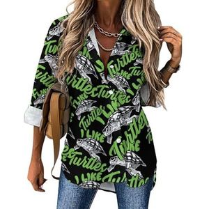 I Like Turtles damesblouses Hawaiiaanse button down damestops shirts met lange mouwen T-shirts 3XL