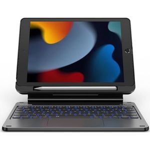 Dexnor Toetsenbordhoes voor iPad 10,2 inch 9/8/7 generatie met multi-touch trackpad, magnetische standaard, potloodhouder, 7-kleurige verlichting, Magic Style toetsenbordhoes, Duitse QWERTZ - zwart