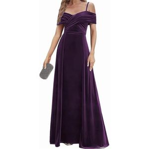 Fluwelen Bruidsmeisjes Jurken Spaghetti Bandjes Prom Jurken Koude Schouder Formele Avond Party Gown ZM191xin, Pruim, 32