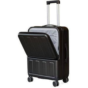 Koffer Reiskoffer Handbagage Bagage Met TSA-slot En USB-oplaadpoort, Kan In De Vliegtuigkoffer Voor Dames Worden Vervoerd Bagage Trolleykoffer (Color : Black, Size : 20in)