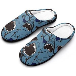 Angry Shark katoenen pantoffels voor dames, traagschuim, antislip, huisschoenen, voor binnen en buiten