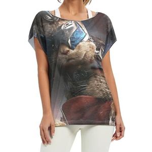 Cool Squirrel Space Damesshirt met korte vleermuismouwen en ronde hals, losse tops voor meisjes, Patroon, L