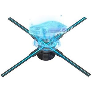 Holografische Fan, 56cm/22.1in 3d Hologram Fan, 672 Led Kralen In 4 Fan Blades Holografische Projector Door TF-kaart, App & Afstandsbediening, Halloween