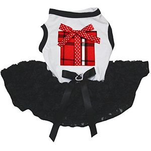 Petitebelle Hondenjurk Valentijn Plaid Gift Wit Shirt Bloemen Rose Zwart Tutu (XX-Large)