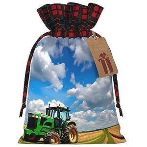Tractor Under Blue Sky And White Clouds herbruikbare geschenktas-trekkoord kerstgeschenktas, perfect voor feestelijke seizoenen, kunst & ambachtelijke tas