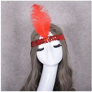 Veer Hoofdband Veer hoofdbanden flapper sequin jurk accessoires kostuum haarband hoofddeksel vrouwen dames mode party sieraden Carnaval Veer Hoofdband (Size : Red)