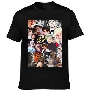 Evan Actor Peters T-shirt met sterrenmotief print ronde hals tops korte mouwen T-shirt voor mannen en vrouwen, 8 maten, Zwart, XXL