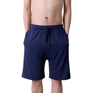 Dolamen Herenpyjamabroek, korte broek, modal katoenen ondergoed, boxershorts, nachtkleding, trunk pyjamabroek, verstelbare elastische band, zakken, slapen, vrije tijd, blauw, XXL