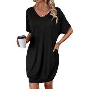 jurken voor dames Stevig T-shirt met vleermuismouwen (Color : Noir, Size : X-Small)