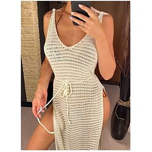 Bikini Cover Up Sexy S - XL franje kwastje gebreid gehaakt strand cover up cover-up strandjurk strandkleding vrouwelijke vrouwen (kleur: wit, maat: S)