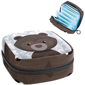 Maandverband Opbergtas,Draagbare maandverband Opbergzak,Mooie beer voor bos-01, Meerkleurig, 4.7x6.6x6.6 in/12x17x17 cm