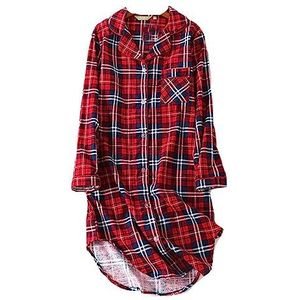 DSJJ Pyjama van katoen, lange mouwen, voor dames, nachthemd voor dames, knoopsluiting voor, nachtkleding, grote maten (M-2XL) - rood - XXX-Large