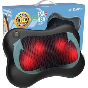 Zyllion Shiatsu Back and Neck Massager - Kneading Massage Pillow with Heat for Shoulders, Lower Back, Calf - Use at Home and Car, Black, (ZMA-13-BK)