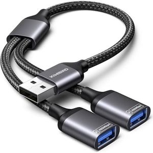 KiWiBiRD USB splitter y kabel, USB mannelijke naar dubbele USB vrouwelijke adapter opladen gegevensoverdracht USB hub compatibel met laptop Mac auto PS5 PS4 voor flashdrive toetsenbord muis printer