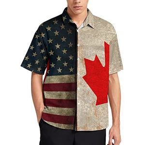 Retro Amerika Canada vlag mannen korte mouw T-shirt casual button down zomer strand top met zak