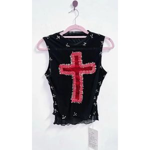 Cross Tank Tops t-shirt harajuku fashion top Gothic Tank Tops Punk Tank Tops vintage tops corset top fee grunge (Kleur : As shown-01, Size : M)