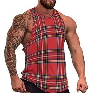 Rood Zwart Buffalo Schotse Tartan Plaid Geruite Heren Tank Top Grafische Mouwloze Bodybuilding Tees Casual Strand T-Shirt Grappige Gym Spier