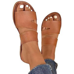 Dames rubberen sandalen zomer - Platte rubberen sandalen voor dames,Grote maten open tenen platte sandalen Vrije tijd platte schoenen om buiten te wandelen Ximan