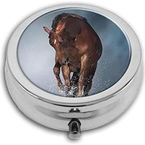 Bruin Paard Pill Box-3 Compartiment Geneeskunde Pil Case, Draagbare Medicine Tablet Vitamine Houder Organizer voor Portemonnee Pocket Reizen Geschenken