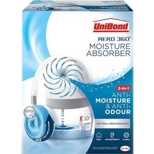 UniBond AERO 360º vochtabsorbeerder, ultra-absorberende luchtontvochtiger, helpt condensatie, schimmel en muffe geuren te voorkomen, navulbare condensatie-absorptie, 1 apparaat incl. 1 navullipje 450