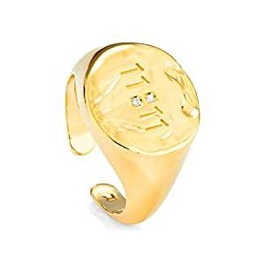 Radiant - Wish Collection - Vrouwen 24K Gold vergulde zilveren ring met 11:11 symbool in goud, elegant en minimalistisch ontwerp., Estándar Sterling Zilver, Cubic Zirconia, Sterling Zilver, Cubic