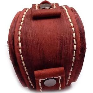 LQXHZ Vintage Horlogeband Handgemaakte Lederen Horlogeband 25 Mm Punk Gotische Mannen Brede Koeienhuid Riem Riem Roestvrij Stalen Gesp Armband(Retro Red)