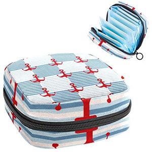 Maandverband Opbergtas,Draagbare maandverband Opbergzak,Blauwe Marine Ankers Nautisch, Meerkleurig, 4.7x6.6x6.6 in/12x17x17 cm
