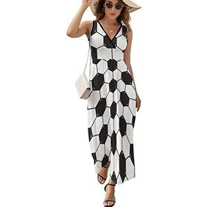 Zwart-wit Voetbal Casual Maxi Jurk Voor Vrouwen V-hals Zomer Jurk Mouwloze Strandjurk S