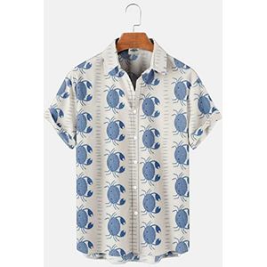 Hawaiiaans Strandshirt,Mannen Hawaiian Shirt Krab Print Shirt Zee Wezens Zomer Korte Mouw T-Shirt聽Casual Sportshirt Regular Fit Floral Aloha Party Beach Tops,Xxl