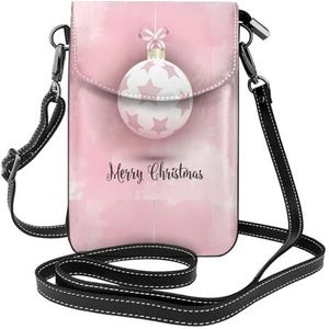 Roze Kerstbal Lederen Cross Body Flip Telefoon Tas Met Afneembare Schouderbanden, Gebruikt Voor Reizen, Dating, Vakantie Geschenken, Zwart, Eén maat
