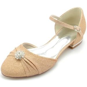 EICOFF Vrouwen Trouwschoenen Flats Dames Gesloten Teen Lage Hakken Pumps Strass Bruiloft Bruidsschoenen Prom Partij Dans Schoenen,Champagne,36 EU