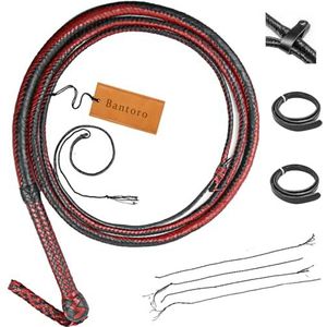 1,2 tot 7,3 meter kangoeroe lederen bullwhip zwart en rood zware professionele zweep paardensport, lederen buik en lederen bolster binnenkant (5,4 meter))