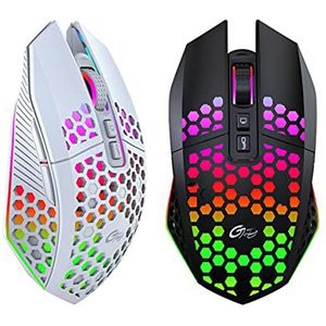 Gaming Muis Oplaadbare 2.4G Draadloze Muis 8 Toetsen 1600 DPI Verstelbare Ergonomische RGB LED Backlit Gamer Muis voor Laptop PC (Wit)