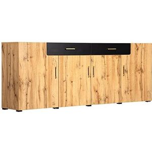 I0I&I0I Sideboard, keukenkast, opbergkast, 208 x 39,5 x 80 cm, commode met 4 deuren, 2 laden, buffetten (bruin)