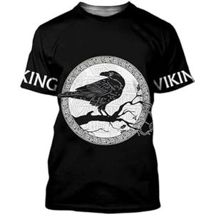 Odin Celtic Raven Korte Mouwen, 3D-geprinte Nordic Warrior Tattoo Heren Punk Straatsport T-shirt, Zomer Ademende Mesh Sneldrogende Korte Mouwen (Color : Crow, Size : S)