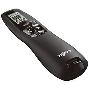 Logitech R700 Draadloze presentatie afstandsbediening, 2.4 GHz nano USB dongle, rode laser, slideshow Knoppen, 30 meter bereik, LCD-display voor tijdsindicatie, 6 Knoppen, PC - Zwart