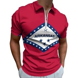 Arkansas staat vlag halve rits polo shirts voor mannen slim fit korte mouw T-shirt sneldrogend golf tops T-shirts 4XL