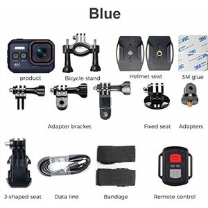 HD 4K Actiecamera 170 graden WiFi 30fps Video Professional Support Nightshot Waterdichte Duikcamera Case for video(Size:With 64G Card,Color:Blue)