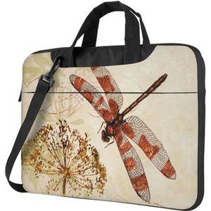 ZaKhs Libelle Bee Print Laptop Schoudertas Met Schouderriem Aktetas Slanke Computer Tas Voor Vrouwen Mannen, Zwart, 14 inch