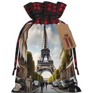 Paris Street Scene Eiffeltoren Herbruikbare Gift Bag-Trekkoord Kerst Gift Bag, Perfect Voor Feestelijke Seizoenen, Kunst & Craft Tas