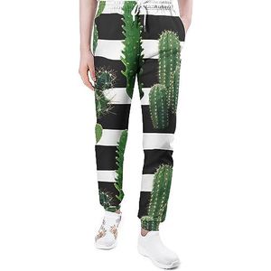 Cactus On Stripes Joggingbroek voor Mannen Yoga Atletische Jogger Joggingbroek Trendy Lounge Jersey Broek L
