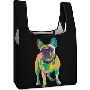 Kleurrijke Franse Bulldog Herbruikbare het Winkelen Zakken Vouwbare Grocery Bags Large Fold Up Tote Bag met Lange Handvatten
