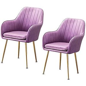 GEIRONV Eetkamerstoelen Set van 2, fluwelen stoel en rugleuning fauteuil met metalen benen verstelbare voeten woonkamer make-up stoel Eetstoelen (Color : Purple)