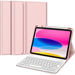 FINTIE Frans AZERTY-toetsenbord voor iPad 10e generatie 2022 10,9 inch - draadloos AZERTY-toetsenbord, meerdere posities hoes, roze pastel