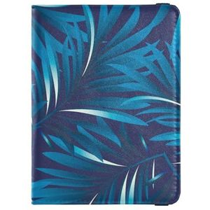 Paspoorthouder vrouwen tropische palmbladeren jungle bloemen blauw creatieve PU lederen paspoorthoes reisgeschenk 14,5 x 10,9 cm, Kleurrijk, one size